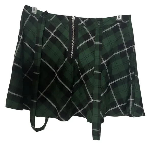 Royal Bones by Tripp NYC Green Plaid Suspender Skirt Size Large - Picture 3 of 4